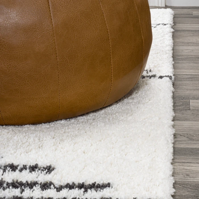 Elm Diamond Stripe Geometric Shag White/Gray 2 ft. x 8 ft. Runner Rug