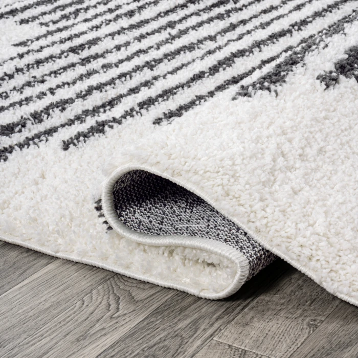 Elm Diamond Stripe Geometric Shag White/Gray 2 ft. x 8 ft. Runner Rug