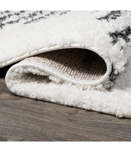 Elm Diamond Stripe Geometric Shag White/Gray 2 ft. x 10 ft. Runner Rug