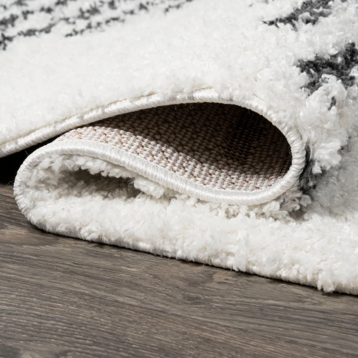 Elm Diamond Stripe Geometric Shag White/Gray 2 ft. x 8 ft. Runner Rug