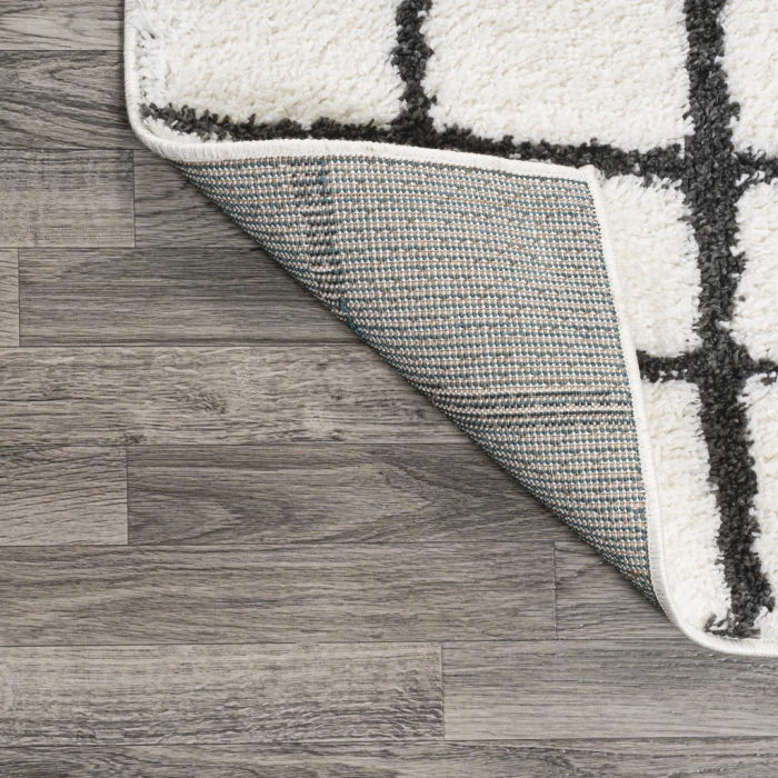 Arenal Geometric Grid Shag White/Gray 4 ft. x 6 ft. Area Rug
