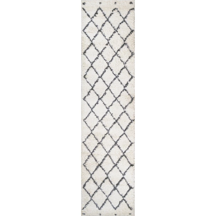 Cami Moroccan Style Diamond Shag White/Gray 2 ft. x 8 ft. Runner Rug