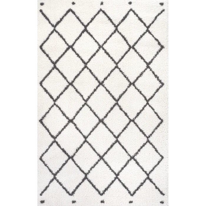Cami Moroccan Style Diamond Shag White/Gray 4 ft. x 6 ft. Area Rug