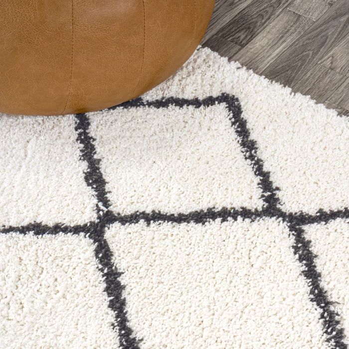 Cami Moroccan Style Diamond Shag White/Gray 4 ft. x 6 ft. Area Rug