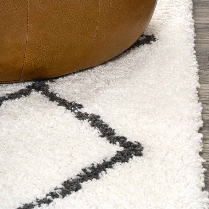 Cami Moroccan Style Diamond Shag White/Gray 4 ft. x 6 ft. Area Rug