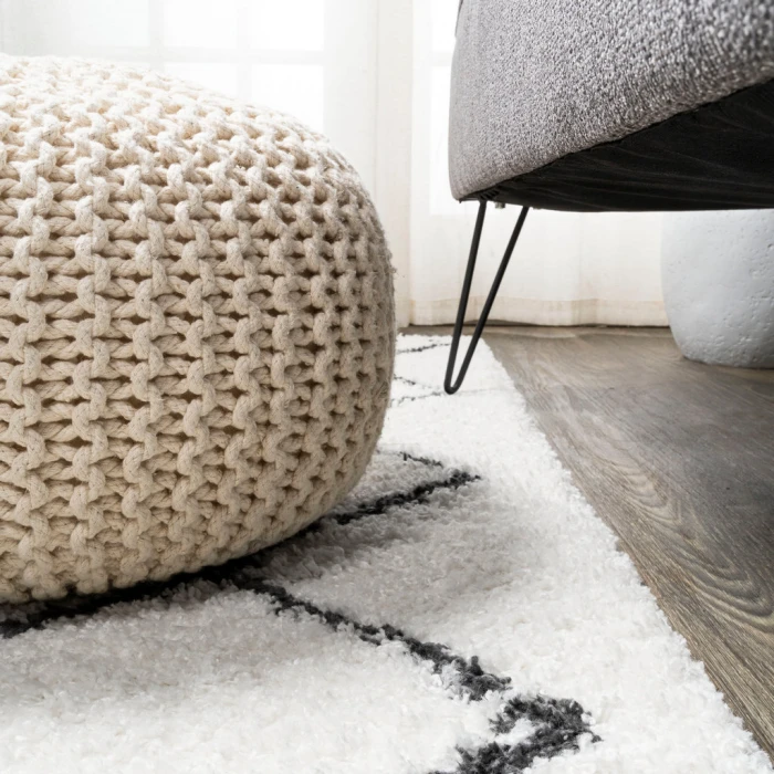 Cami Moroccan Style Diamond Shag White/Gray 2 ft. x 8 ft. Runner Rug