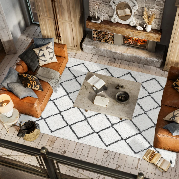 Cami Moroccan Style Diamond Shag White/Gray 4 ft. x 6 ft. Area Rug