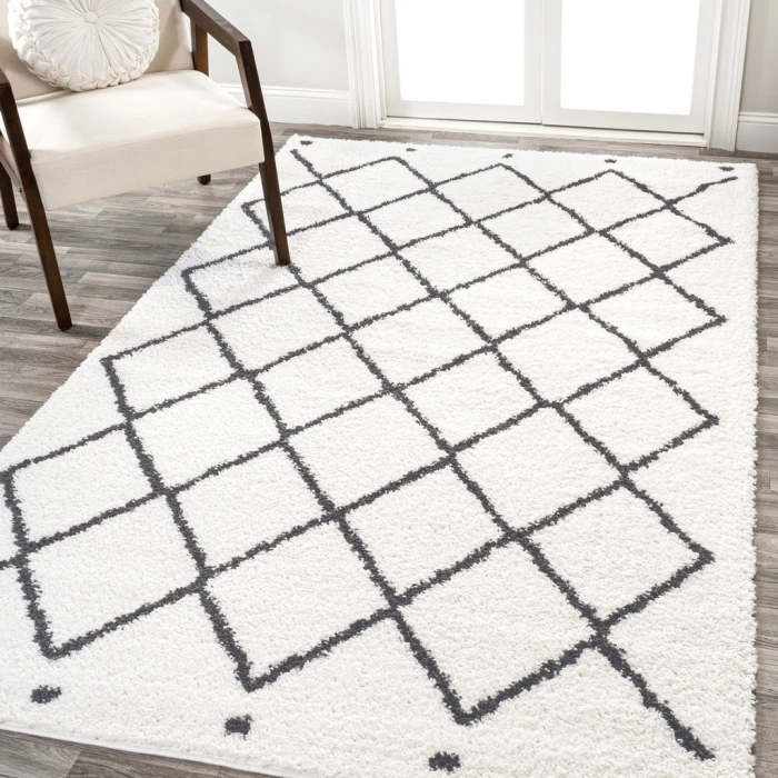 Cami Moroccan Style Diamond Shag White/Gray 4 ft. x 6 ft. Area Rug