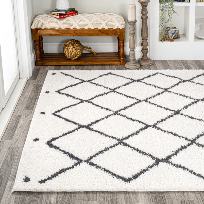 Cami Moroccan Style Diamond Shag White/Gray 4 ft. x 6 ft. Area Rug