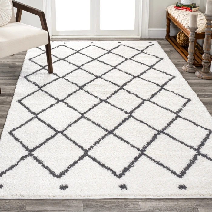 Cami Moroccan Style Diamond Shag White/Gray 4 ft. x 6 ft. Area Rug