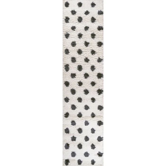 Pere Modern Charcoal Dot Shag White/Gray 2 ft. x 10 ft. Runner Rug