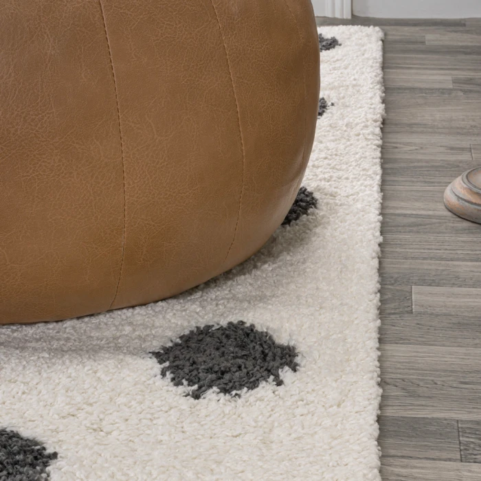 Pere Modern Charcoal Dot Shag White/Gray 2 ft. x 10 ft. Runner Rug