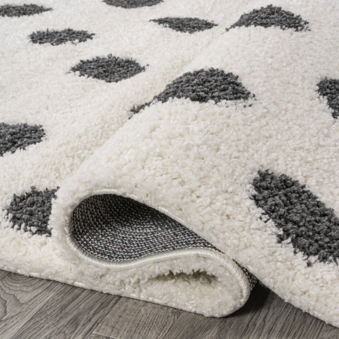 Pere Modern Charcoal Dot Shag White/Gray 2 ft. x 10 ft. Runner Rug