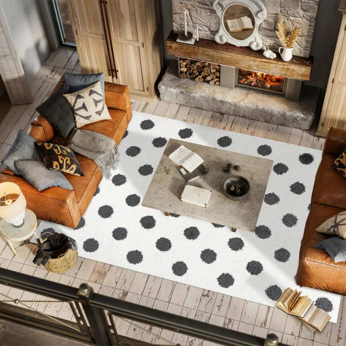 Pere Modern Charcoal Dot Shag White/Gray 4 ft. x 6 ft. Area Rug