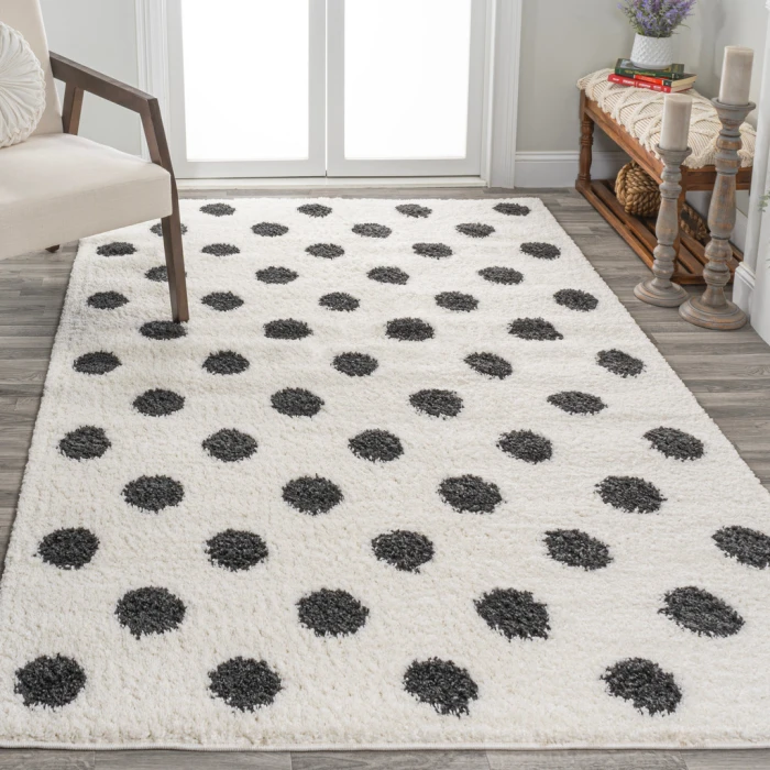 Pere Modern Charcoal Dot Shag White/Gray 4 ft. x 6 ft. Area Rug