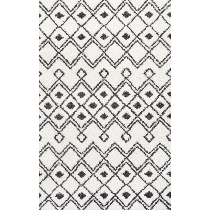 Caimari Moroccan Diamond Shag White/Gray 3 ft. x 5 ft. Area Rug