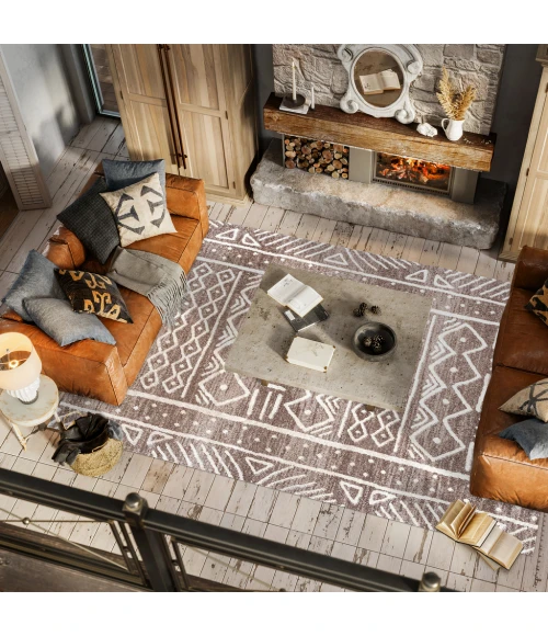 Amanar Tribal Geometric Brown/Ivory 8 ft. x 10 ft. Area Rug