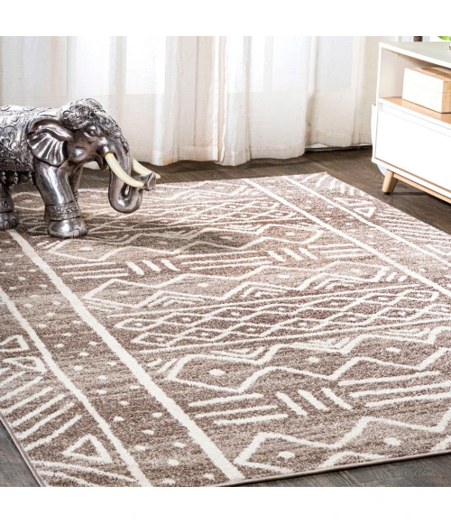 Amanar Tribal Geometric Brown/Ivory 8 ft. x 10 ft. Area Rug