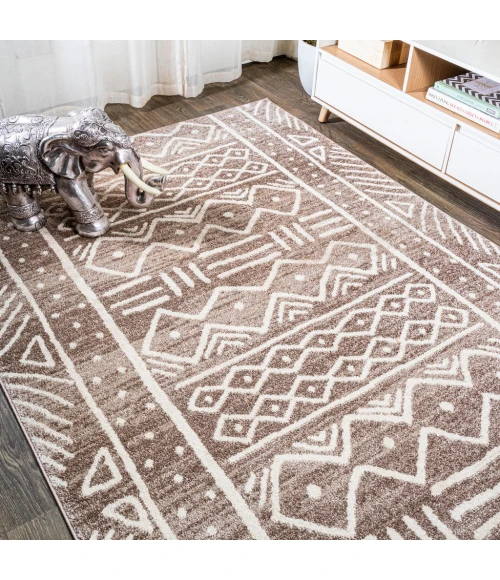 Amanar Tribal Geometric Brown/Ivory 8 ft. x 10 ft. Area Rug