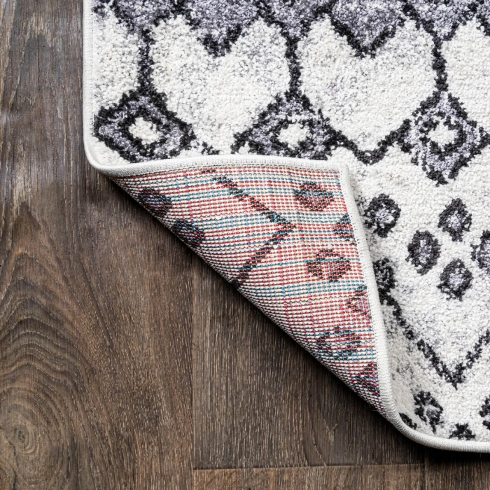 Azmar Moroccan Geometric Distressed Ivory/Black 2 ft. x 10 ft. Runner Rug