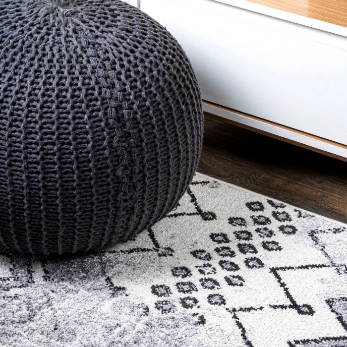 Azmar Moroccan Geometric Distressed Ivory/Black 2 ft. x 10 ft. Runner Rug
