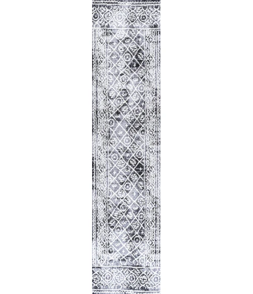 Iften Moroccan Geometric Distressed Ivory/Black 2 ft. x 10 ft. Runner Rug