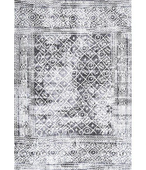 Iften Moroccan Geometric Distressed Ivory/Black 8 ft. x 10 ft. Area Rug