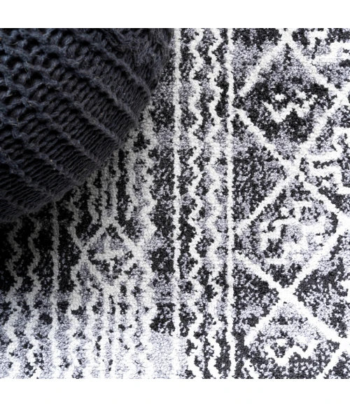 Iften Moroccan Geometric Distressed Ivory/Black 8 ft. x 10 ft. Area Rug