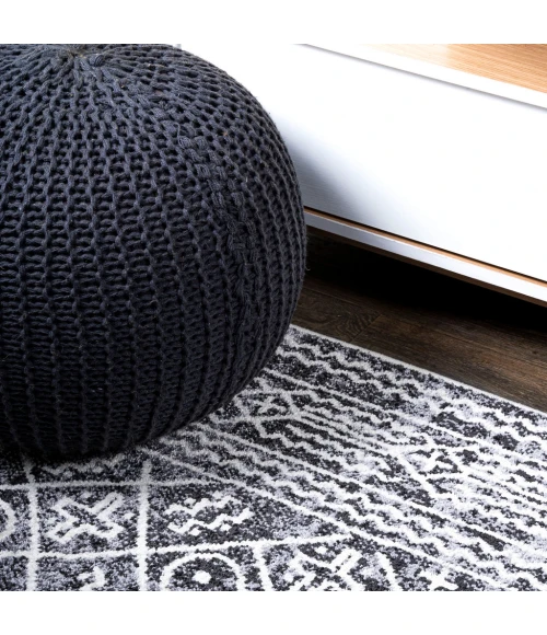 Iften Moroccan Geometric Distressed Ivory/Black 8 ft. x 10 ft. Area Rug