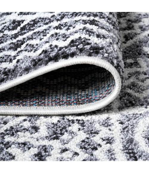 Iften Moroccan Geometric Distressed Ivory/Black 2 ft. x 10 ft. Runner Rug