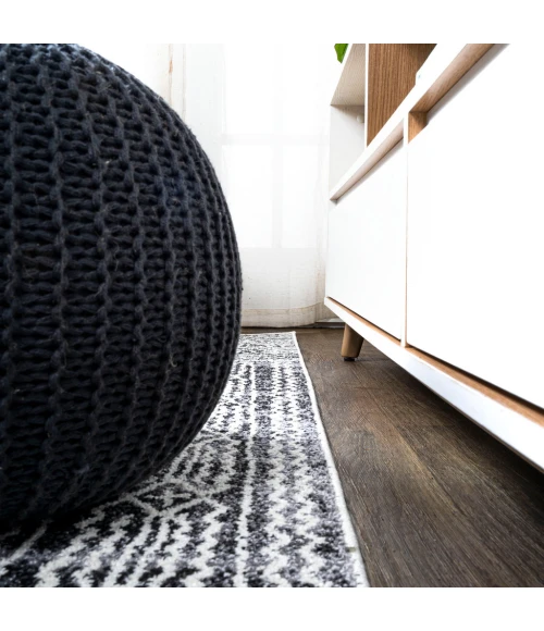 Iften Moroccan Geometric Distressed Ivory/Black 2 ft. x 10 ft. Runner Rug