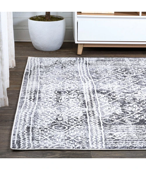 Iften Moroccan Geometric Distressed Ivory/Black 8 ft. x 10 ft. Area Rug
