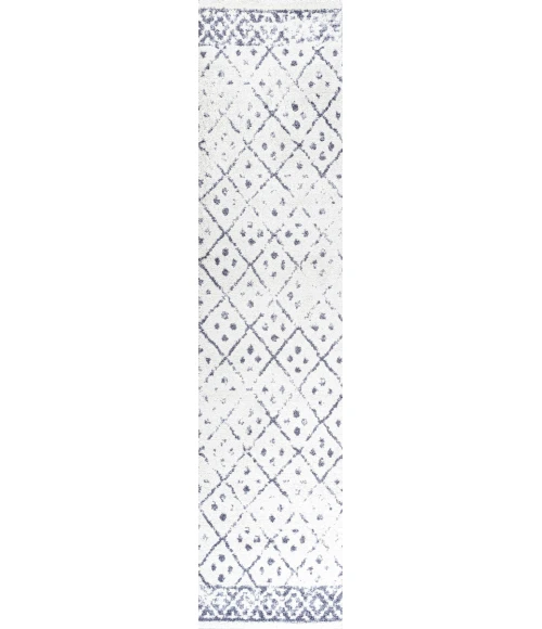 Juba Moroccan Geometric Diamond Ivory/Gray 2 ft. x 8 ft. Runner Rug