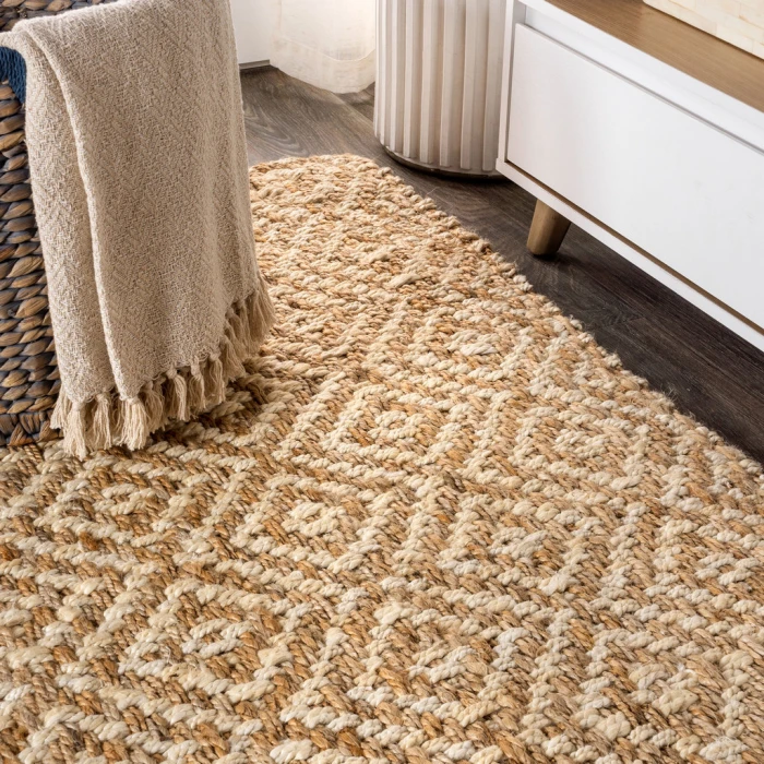 Hira Hand Woven Diamond Chunky Jute Natural  3 ft. x 5 ft. Area Rug