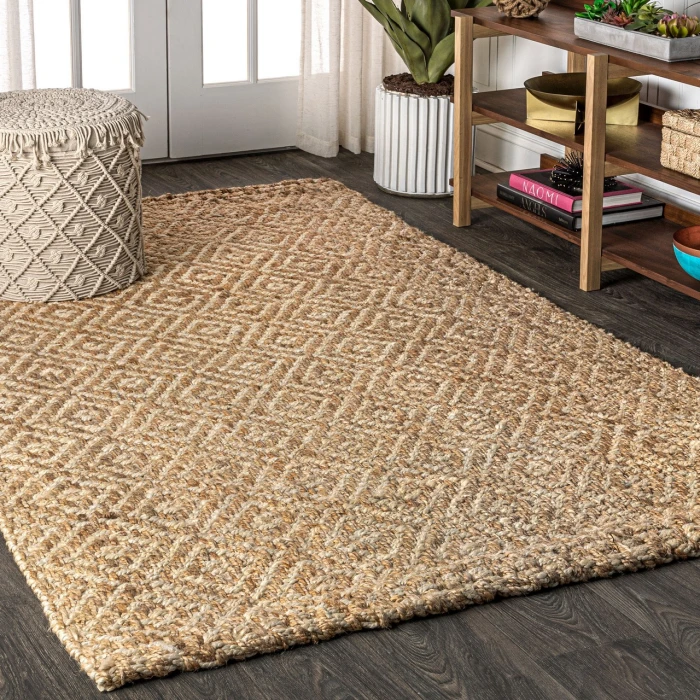 Hira Hand Woven Diamond Chunky Jute Natural  3 ft. x 5 ft. Area Rug