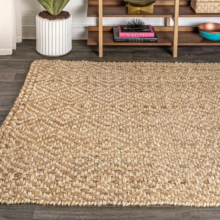 Hira Hand Woven Diamond Chunky Jute Natural  3 ft. x 5 ft. Area Rug