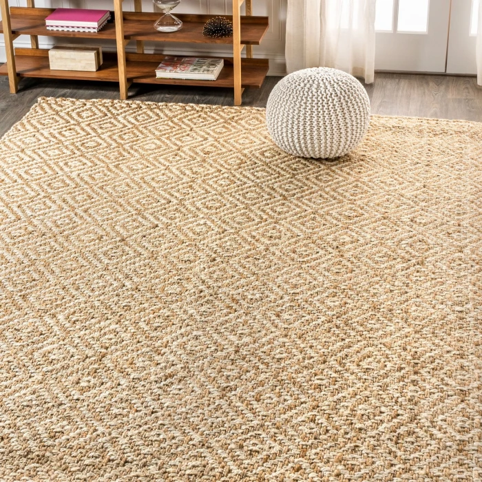 Hira Hand Woven Diamond Chunky Jute Natural  3 ft. x 5 ft. Area Rug