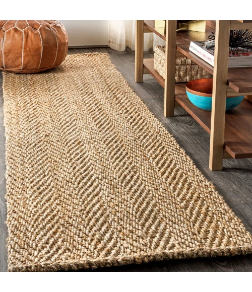 Espina Hand Woven Herringbone Chunky Jute Natural 2 ft. x 8 ft. Runner Rug