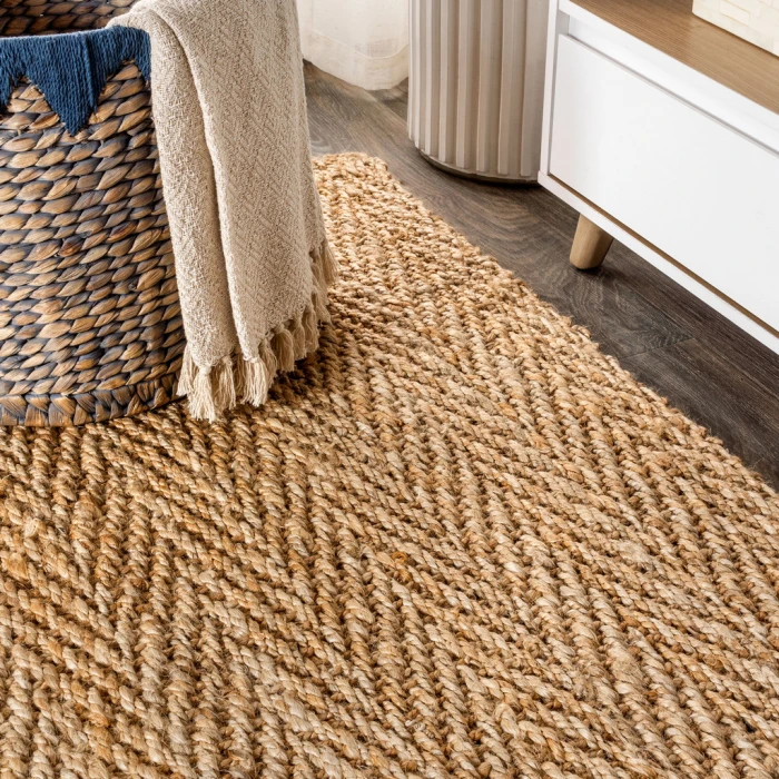Espina Hand Woven Herringbone Chunky Jute Natural 4 ft. x 6 ft. Area Rug