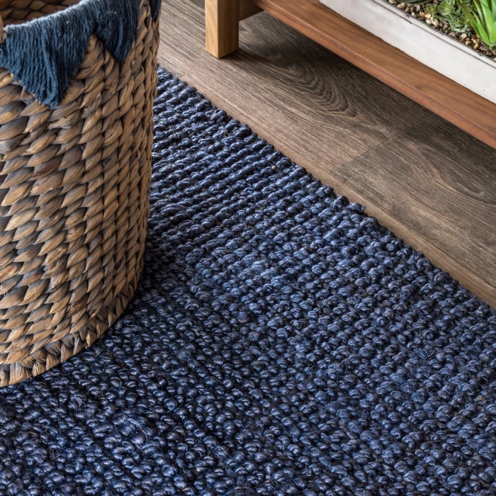 Pata Hand Woven Chunky Jute Navy 5 ft. x 8 ft. Area Rug