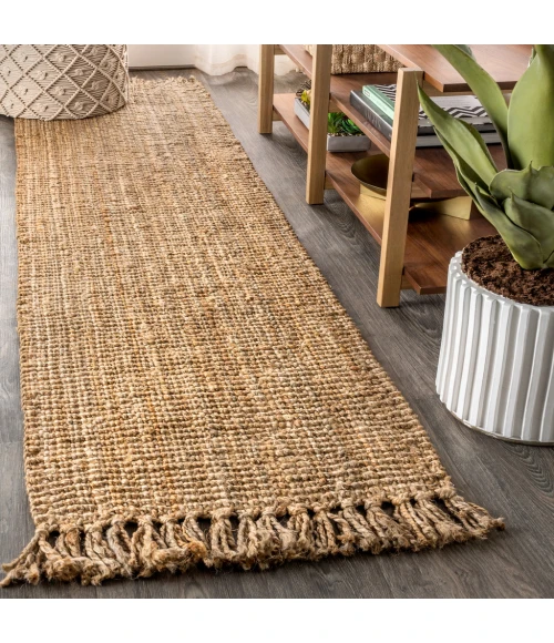 Pata Hand Woven Chunky Jute with Fringe Natural 2 ft. x 8 ft. Runner Rug