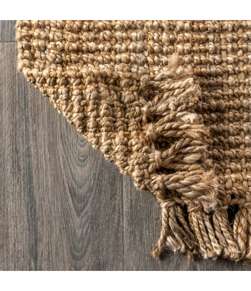 Pata Hand Woven Chunky Jute with Fringe Natural 5 ft. x 8 ft. Area Rug