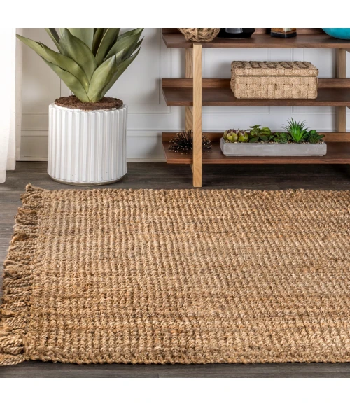 Pata Hand Woven Chunky Jute with Fringe Natural 5 ft. x 8 ft. Area Rug