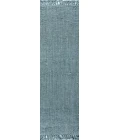 Pata Hand Woven Chunky Jute with Fringe Light Blue/Gray 2 ft. x 8 ft. Runner Rug