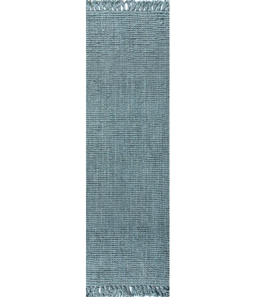 Pata Hand Woven Chunky Jute with Fringe Light Blue/Gray 2 ft. x 8 ft. Runner Rug