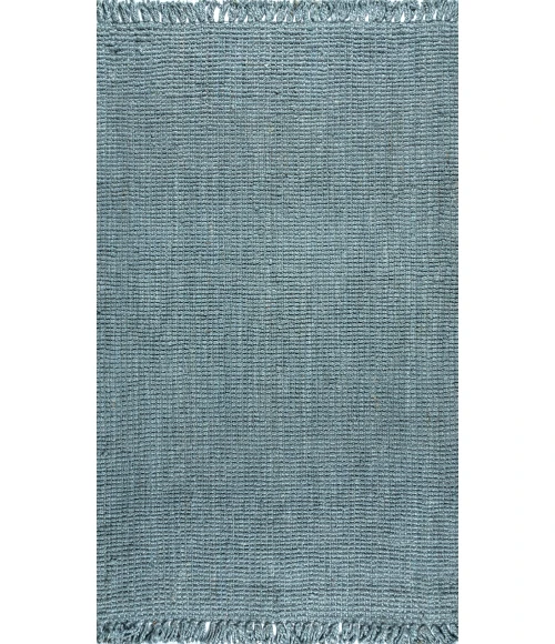 Pata Hand Woven Chunky Jute with Fringe Light Blue/Gray 4 ft. x 6 ft. Area Rug