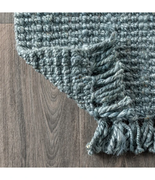 Pata Hand Woven Chunky Jute with Fringe Light Blue/Gray 4 ft. x 6 ft. Area Rug