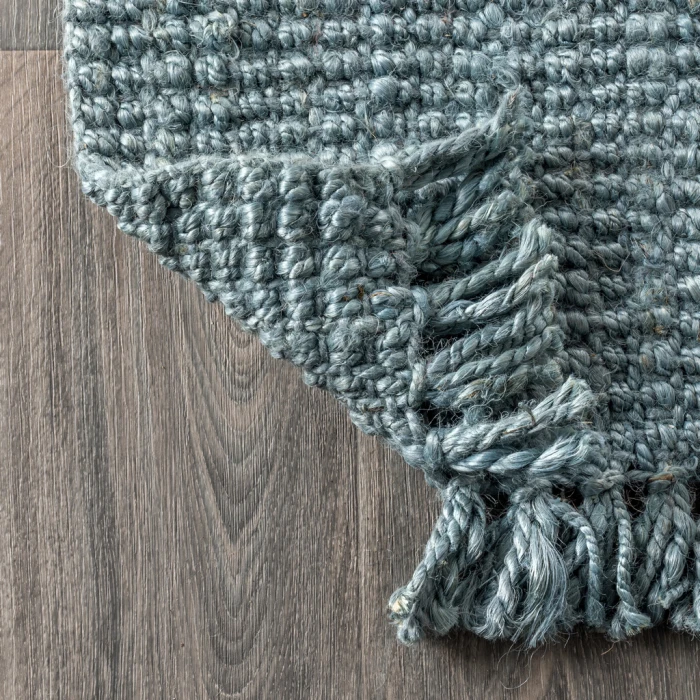 Pata Hand Woven Chunky Jute with Fringe Light Blue/Gray 4 ft. x 6 ft. Area Rug