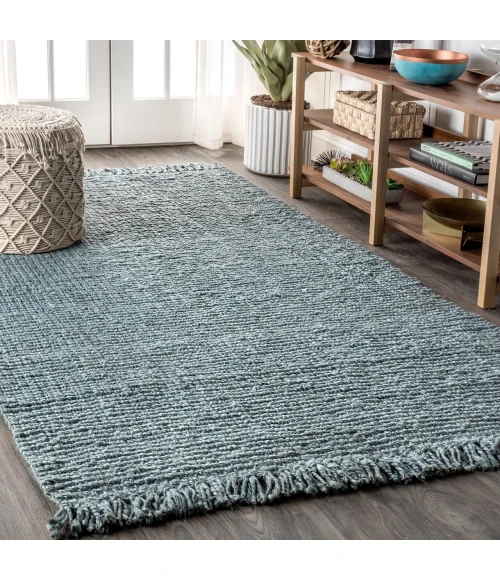 Pata Hand Woven Chunky Jute with Fringe Light Blue/Gray 4 ft. x 6 ft. Area Rug