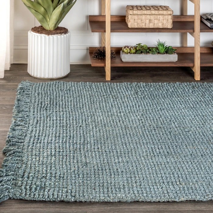 Pata Hand Woven Chunky Jute with Fringe Light Blue/Gray 4 ft. x 6 ft. Area Rug